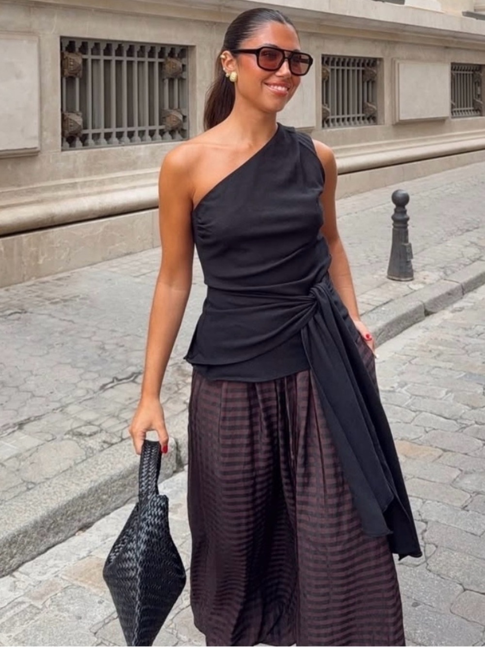 Zara Burgundy Checked Wide-Leg Pants - Picture 4 of 10